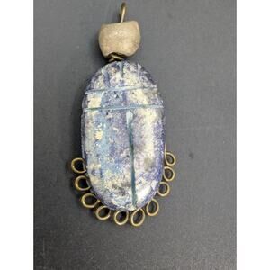 Vintage Lapis Lazuli Scarab Pendant - Hand Carved Blue Stone Egyptian Revival